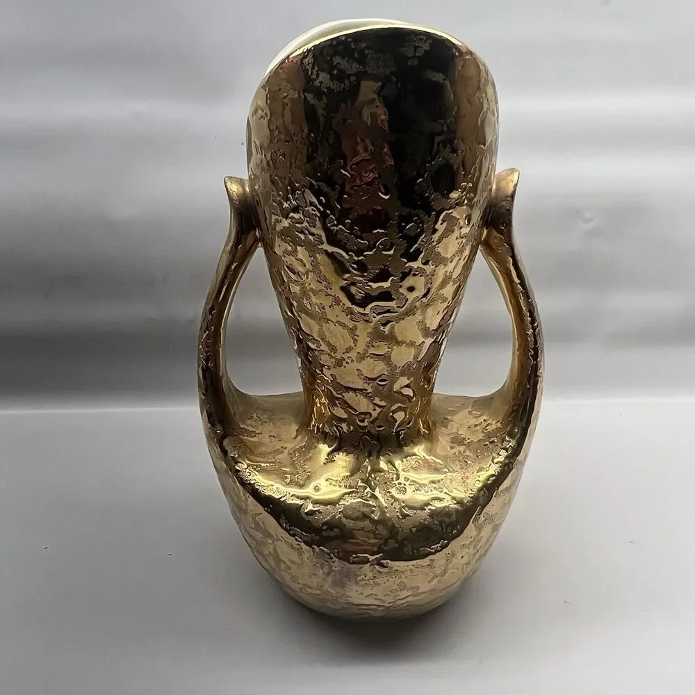 24k Weeping Gold Double Handled 9” Vase ~ Made In USA